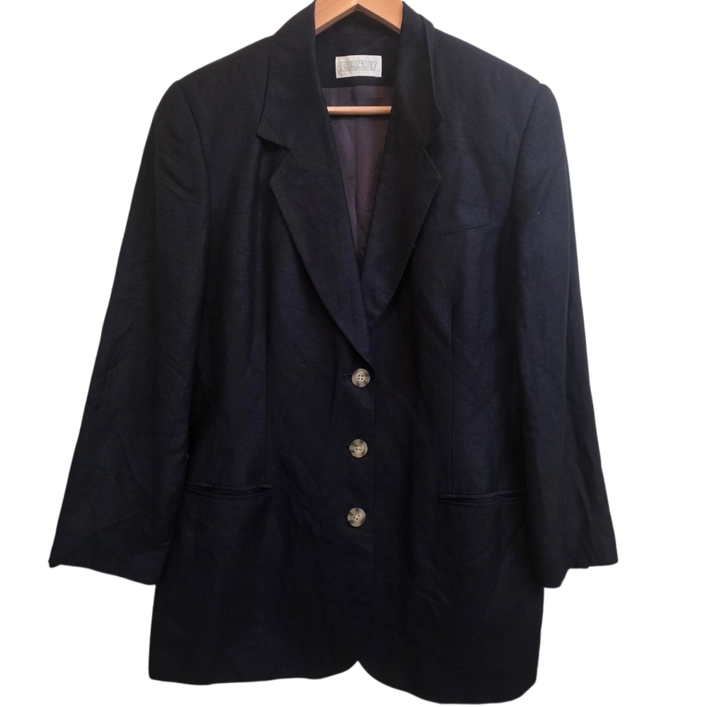 Land's End Double Breasted 3 Button Linen Blazer Front Pockets Size 14R EUC